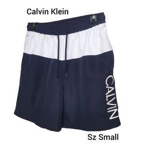 Calvin Klein Men's Swim Trunks Small Black White Quick-Dry Beach Shorts 